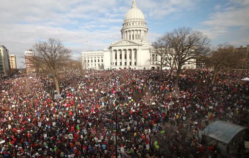 Mass Protest in Wisconsin after Union-Busting Measure Passed