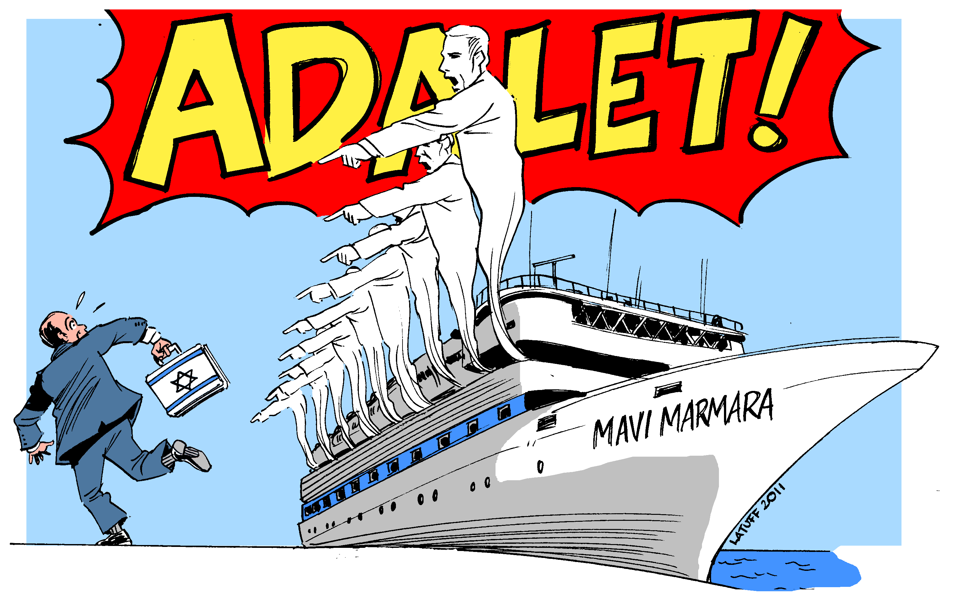 Political Cartoon: The blood of the Mavi Marmara martyrs claim JUSTICE!